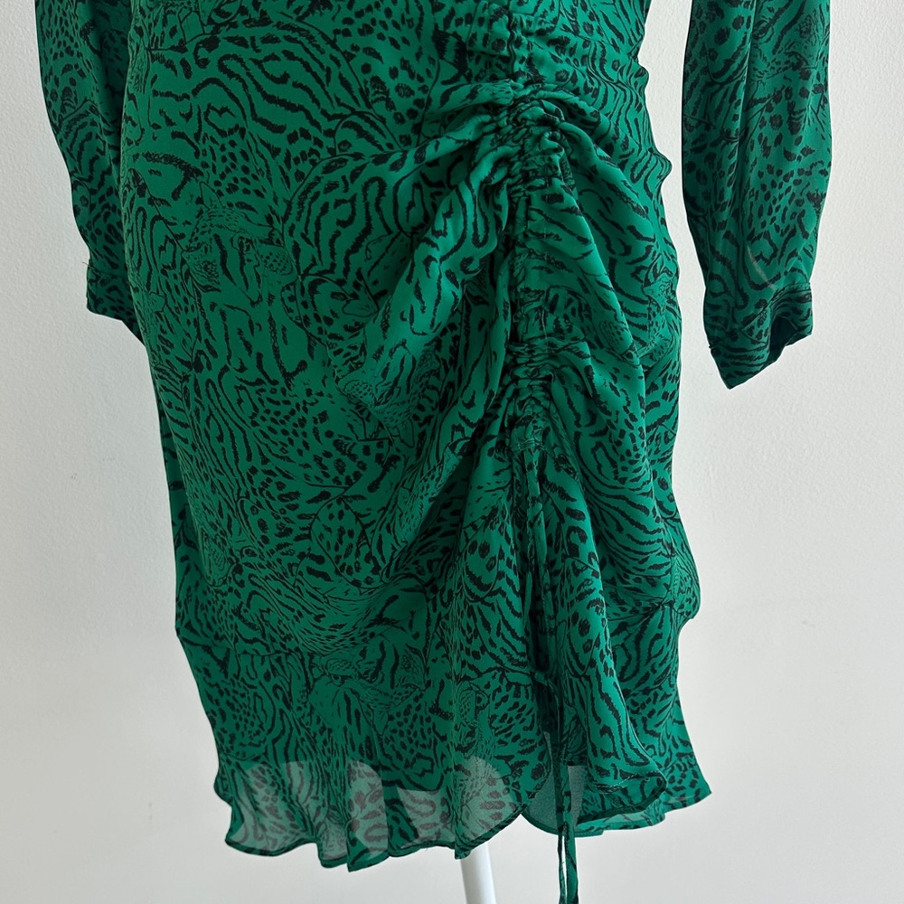 Parker Emerald Green V-Neck Ruched Long Sleeve Dress - Picture 6 of 6